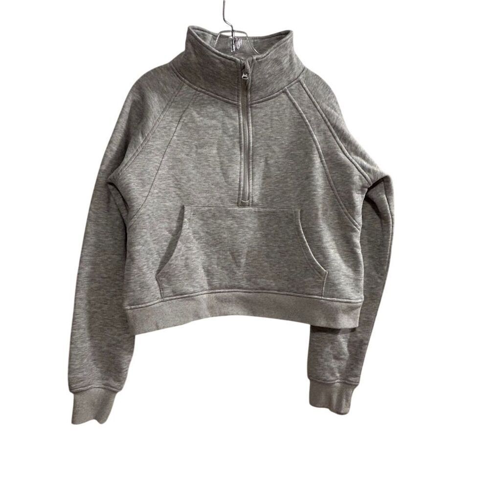 Women's M Gray Half Zip Pullover Sweatshirt Kangaroo Pocket